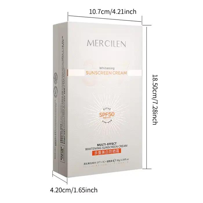 Crème solaire visage et corps Mercilen 30g, SPF50+, contient de la niacinamide pour éclaircir les peaux ternes, unifier le teint, réguler la production de sébum, est résistante à l'eau et à la transpi