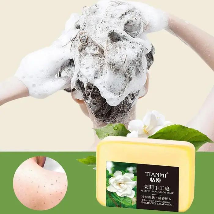 Savon artisanal au jasmin, riche en extrait de jasmin, adoucit les peaux rugueuses, reconstitue l'hydratation et nettoie