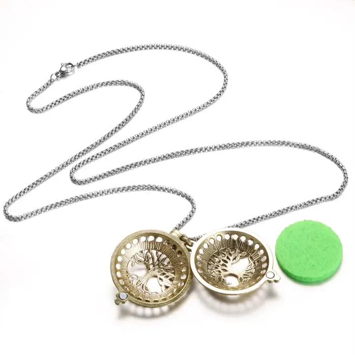 Collier d'aromathérapie arbre de vie avec pendentif ouvert, 10 tampons aromatiques aléatoires, bijoux vintage pour homme et femme, idéal pour les occasions spéciales et le bien-être
