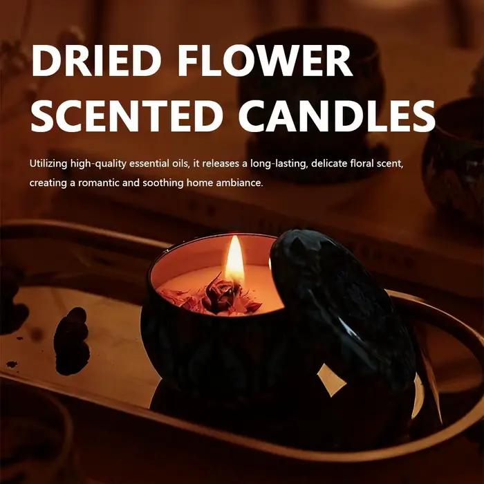 Bougie parfumée sans fumée en cire de soja avec fleurs séchées et pierre de cristal pour ambiance romantique et décoration de maison romantique pour couples occasions spéciales