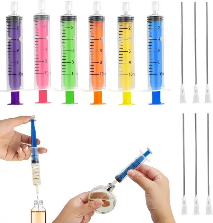 Lot de 6 seringues à parfum en plastique de 10 ml avec aiguille en acier inoxydable à bout arrondi, distributeur de liquide de recharge pour le remplissage de stylos d'impression à encre parfumée