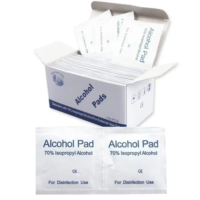 Tampons de préparation d'alcool portables, 100 pièces, tampons désinfectants, lingettes nettoyantes, teneur en alcool à 70%, adaptés au nettoyage de téléphones portables