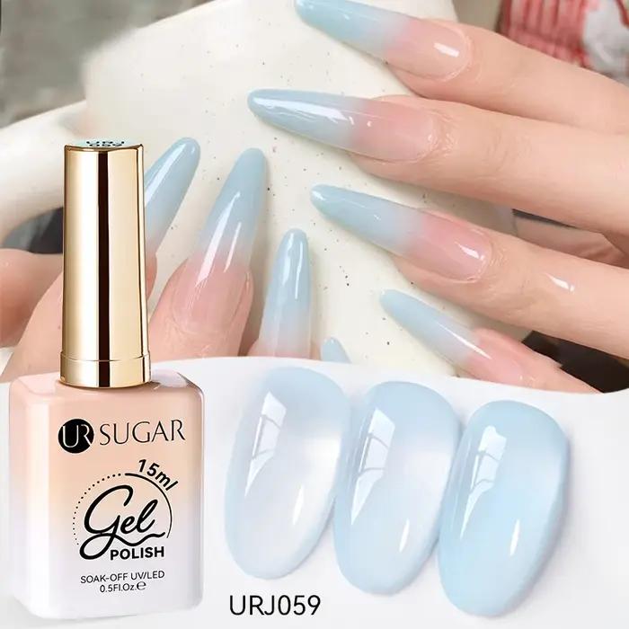 UR SUGAR 15ml verre bleu glace menthe gelée Gel vernis à ongles printemps été Semi Transparent Nail Art tremper LED UV Gel bricolage manucure