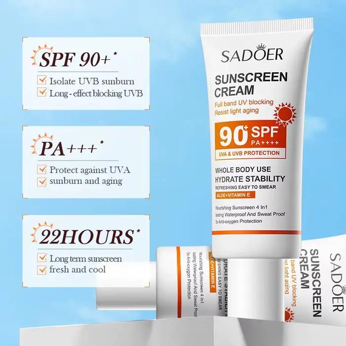 Sadoer crème solaire à haute Protection SPF 90 + PA +++ blanchissant imperméable résistant à la sueur hydratant durable