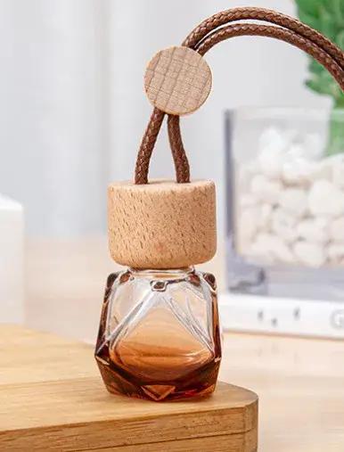 Petit flacon de parfum suspendu en verre dégradé avec bouchon en bois de hêtre pour diffuseur d'huiles essentielles voiture et aromathérapie sac
