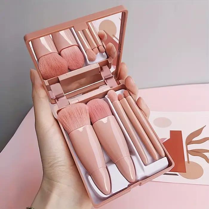 Ensemble de pinceaux de maquillage portables 5 pièces avec miroir-Kit de voyage pliable, Mini ensemb