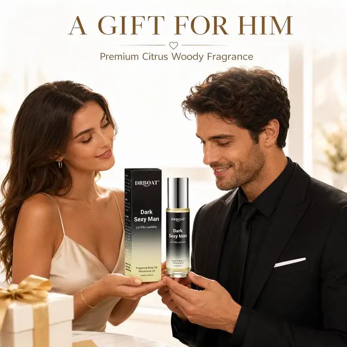 Huile corporelle à phéromones pour homme, parfum boisé et d'agrumes sans alcool, huile de parfum longue durée pour les rendez-vous quotidiens des hommes.