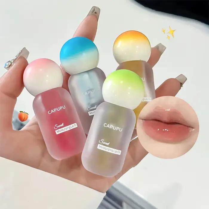 Brillant à lèvres léger à l'eau de pêche, verre Transparent hydratant, gelée de cristal de fruits, huile repulpante, soin des lèvres clair, maquillage, estompe les lèvres