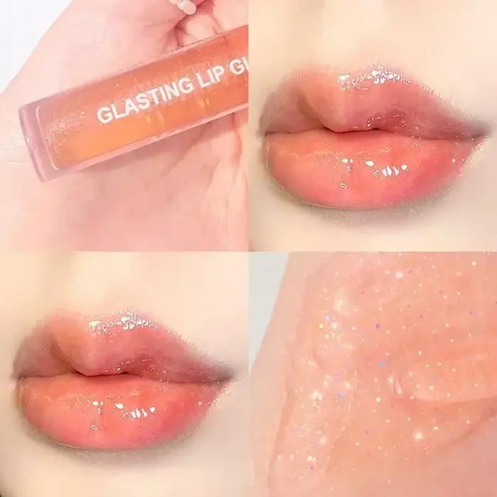 Gloss à lèvres effet miroir, Huile à lèvres transparente effet verre, Rouge à lèvres liquide longue