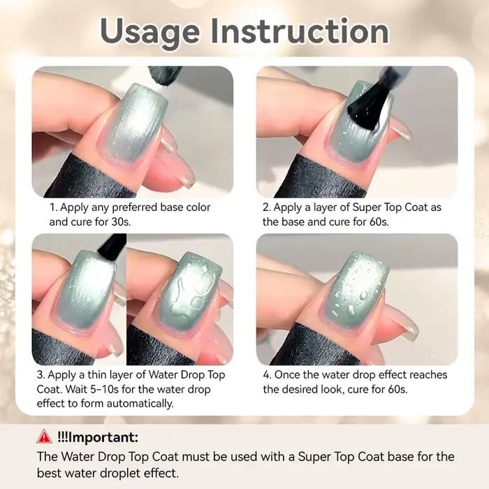 BORN PRETTY 10ml Top Coat Goutte d'Eau pour Manucure DIY Effet Goutte d'Eau Sans Essuyage Auto-Lissant Gel UV LED Fonctionnel 1/2PCS