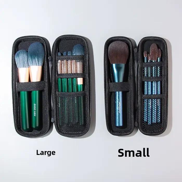 Étui pour pinceaux de maquillage pour femmes, petit sac à cosmétiques noir pur, organisateur de stylos à rouge à lèvres, boîte de rangement d'outils de beauté, pochette longue à fermeture éclair