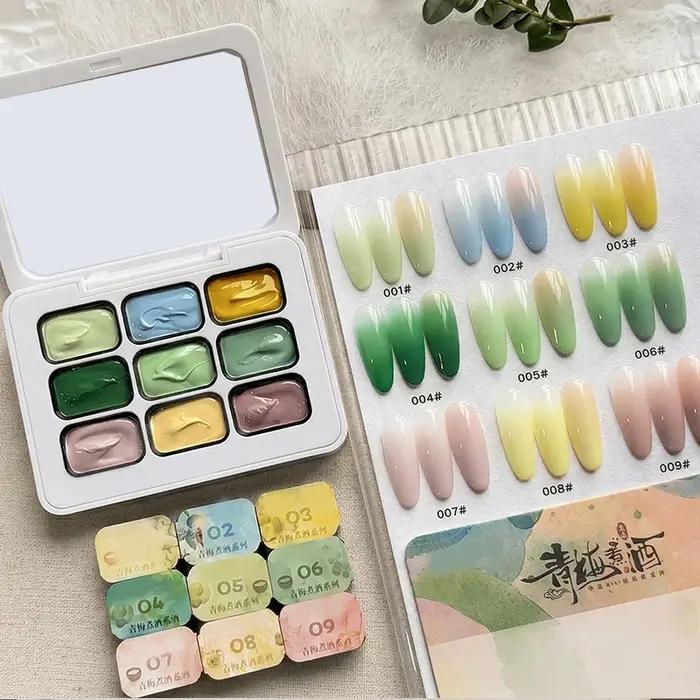 Vernis Gel Solide Série Verte 9 Couleurs avec Effet Dégradé