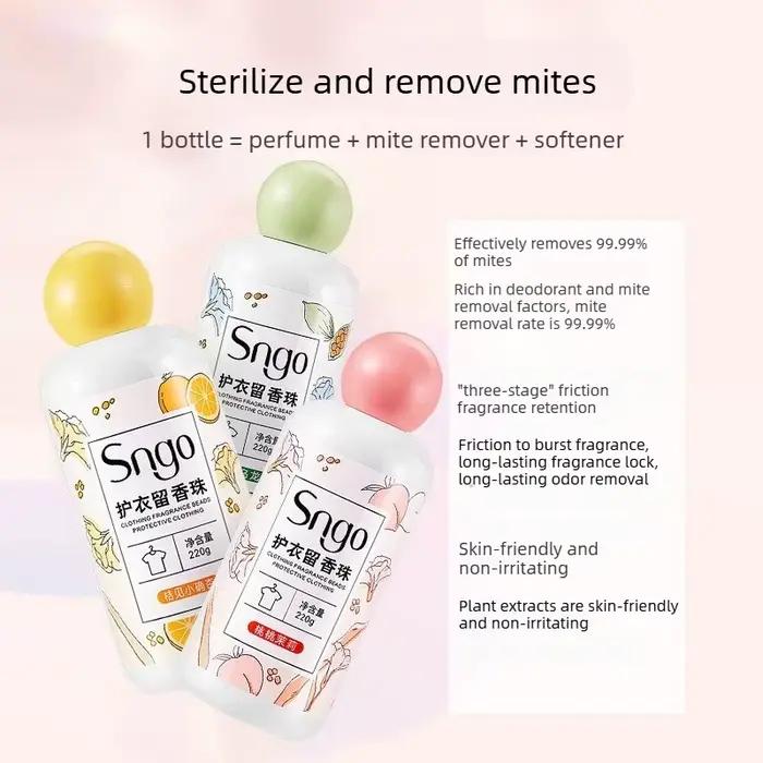 Lessive en perles en bouteille : Parfum longue durée, protection des couleurs, adoucissant, senteur fraîche