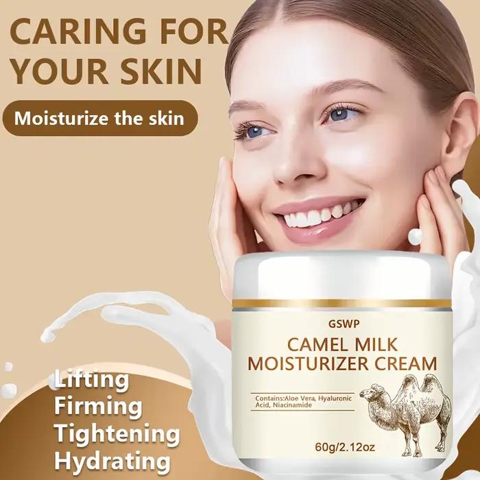 Crème hydratante au lait de chameau GSWP, hydrate en profondeur le visage, le cou et le corps. Sans alcool. 60g/120g
