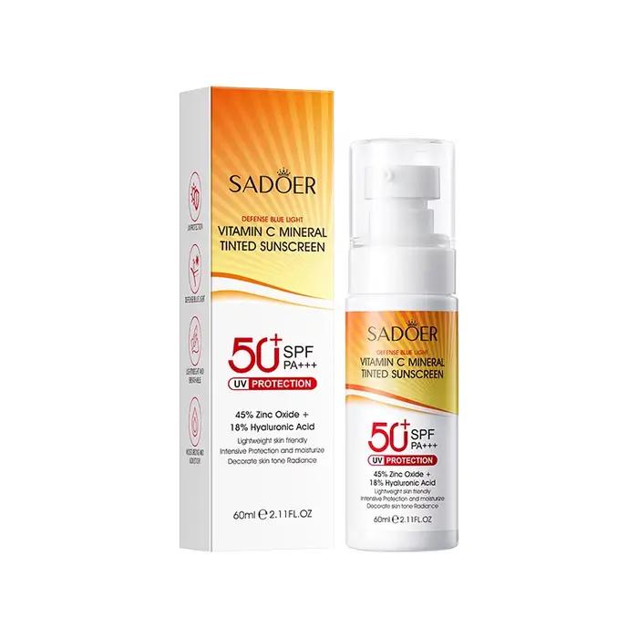 Crème solaire teintée minérale à la vitamine C 60 ml, rafraîchissante et non grasse, offrant une pro