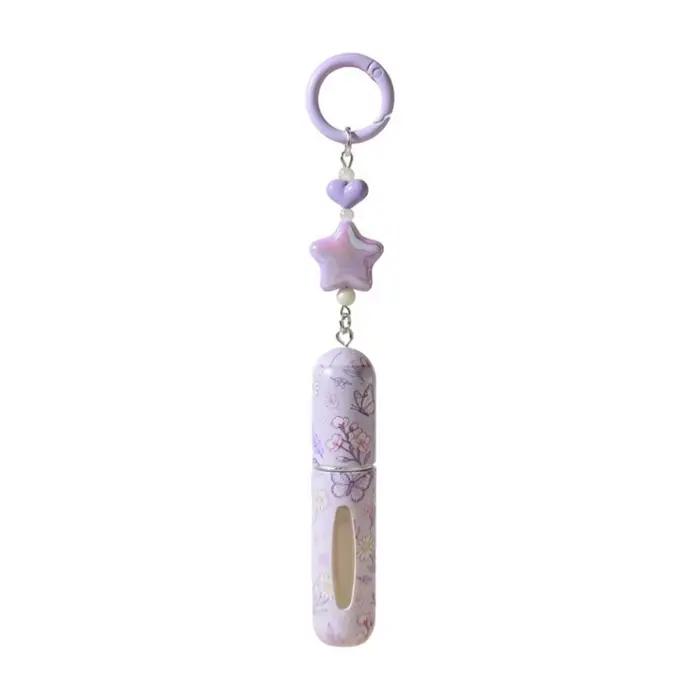 Flacon de parfum de 5 ml avec porte-clés, conteneur cosmétique floral, anti-fuite, rechargeable, brume ultra-fine, conteneur de parfum pour femme