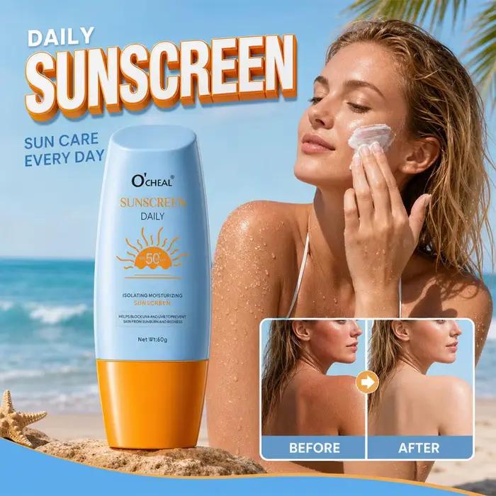 Crème solaire isolante SPF50 PA+++, protection UV quotidienne pour le visage, crème solaire hydratante respirante pour tous types de peau 60g