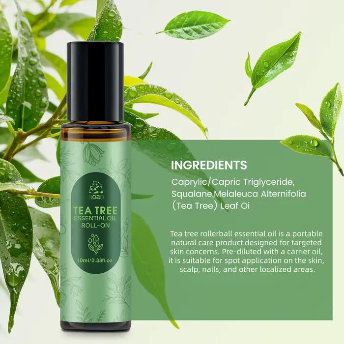 L'huile d'arbre à thé convient aux soins du visage, aux soins des ongles, aux soins des cheveux, au contrôle du sébum, au nettoyage et à l'application par massage en roll-on.