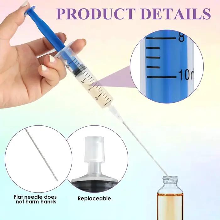 Lot de 6 seringues à parfum en plastique de 10 ml avec aiguille en acier inoxydable à bout arrondi, distributeur de liquide de recharge pour le remplissage de stylos d'impression à encre parfumée