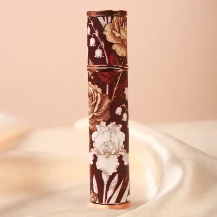 Flacon de parfum vintage floral en cuir 10 ml, atomiseur élégant rechargeable, vaporisateur de voyag
