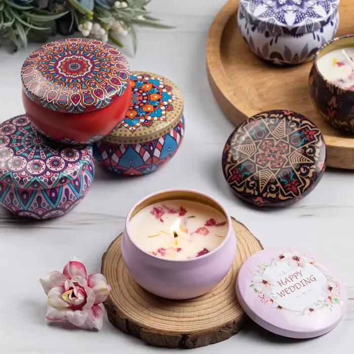 Bougie parfumée aux fleurs séchées en cire de soja? Bougie d'encens à parfum floral, cadeau d'anniversaire pour compagnon de mariage