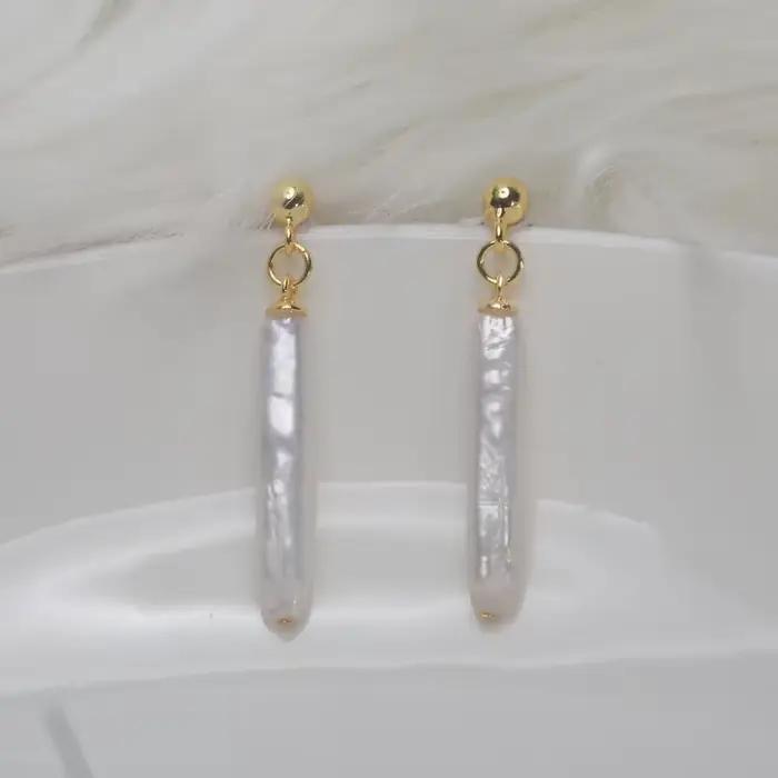 Boucles d'oreilles en perles d'eau douce naturelles Mareora, perles baroques fines en forme de cure-dent, argent sterling 925
