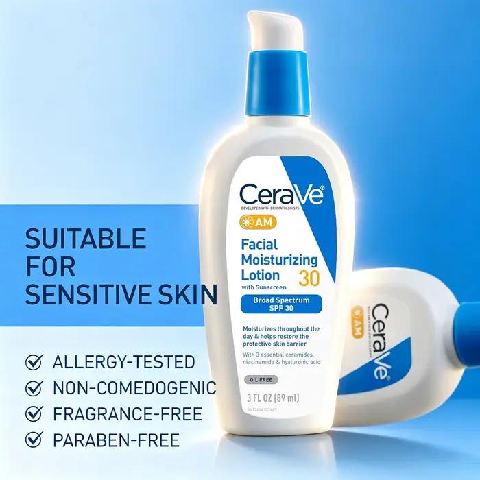 Lotion hydratante visage matinale cerauve spf 30 protection solaire large spectre hydratation peau douce lumineuse