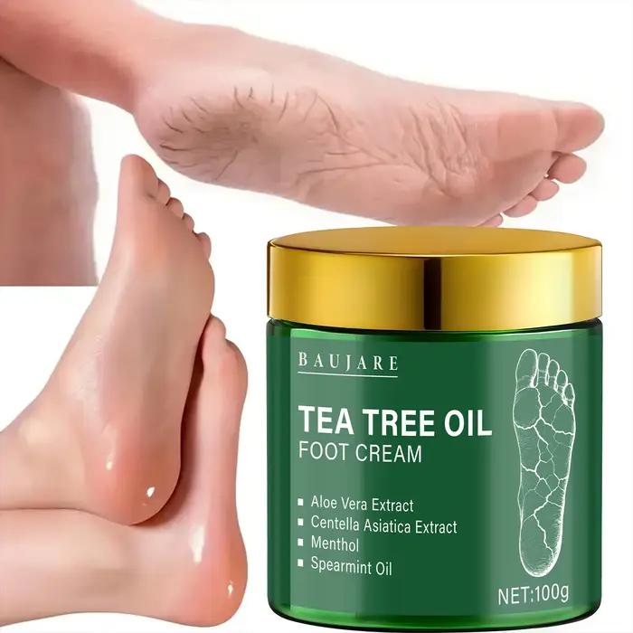 Crème pour les pieds à l'huile d'arbre à thé à l'aloe vera, Centella Asiatica, huile de mentholique et de menthe verte, hydrate et nourrit, adoucit les pieds